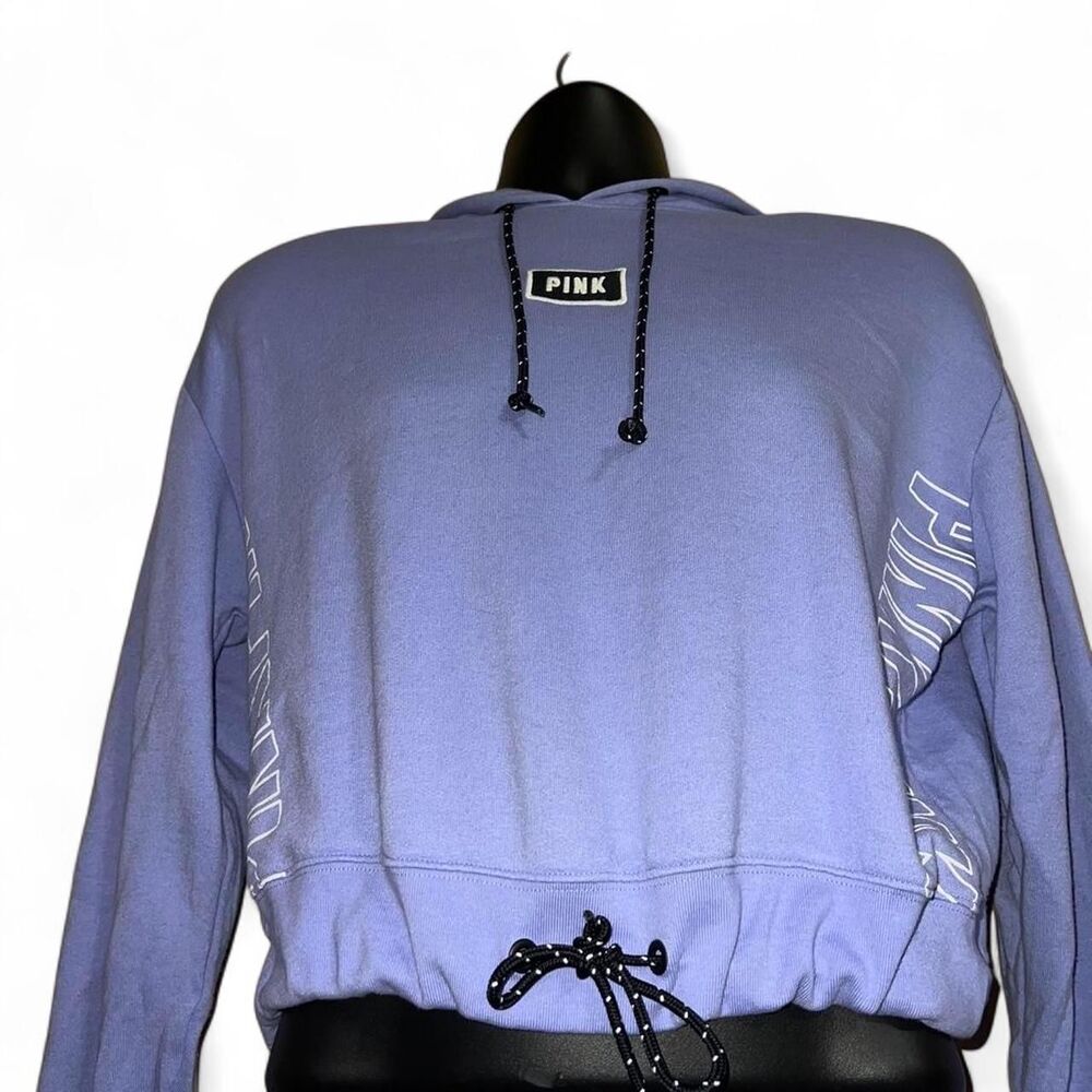 PINK Victoria's Secret Women's Cropped Hoodie | Periwinkle Blue-Purple Drawstrin - Picture 4 of 7
